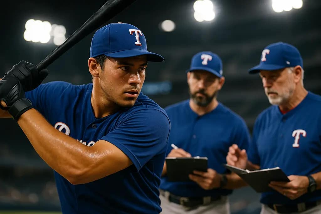 Rangers outfield dynamics shown by players tracking fly balls during practice