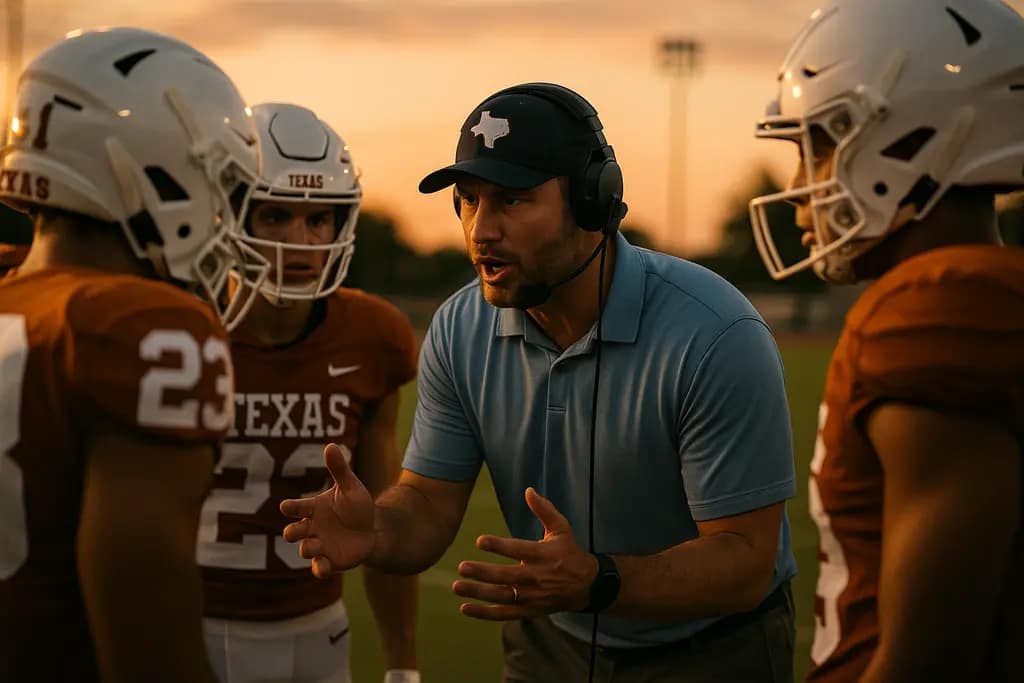 Texas Football Resurgence shown through coaches working with players at practice