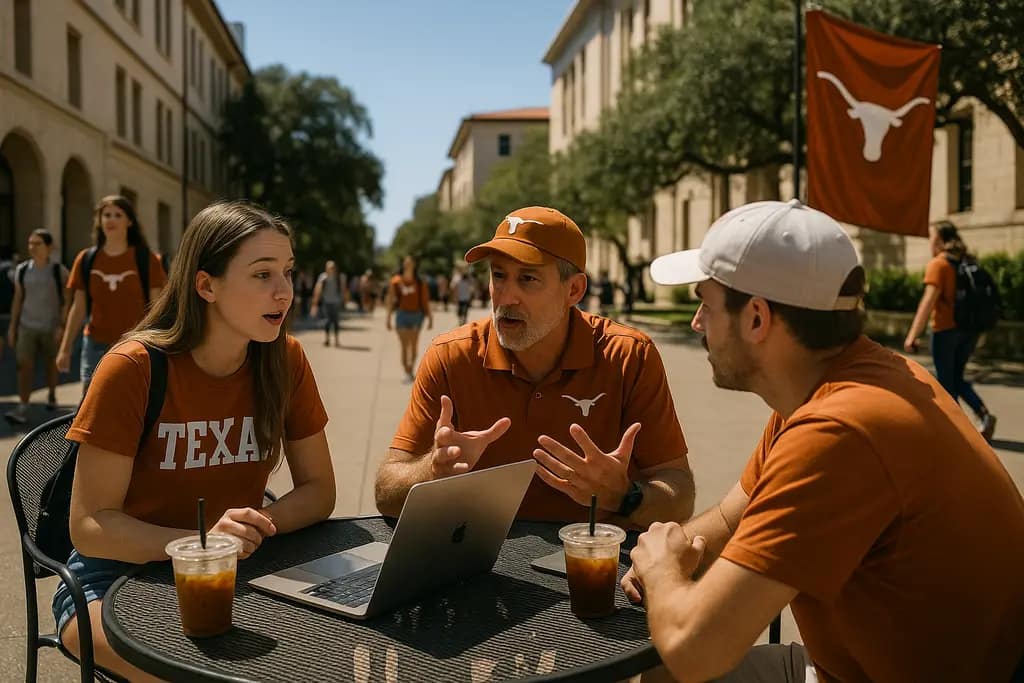 Texas transfer strategy analysis with players training on an Austin practice field