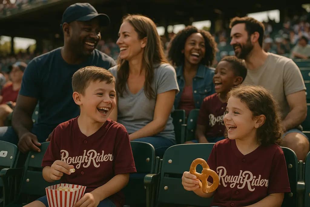 RoughRiders Partnership scene with fans gathering near seating at Riders Field
