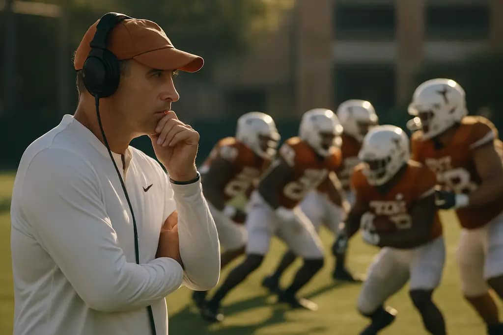 Texas Roster Updates board beside a football practice field in Austin