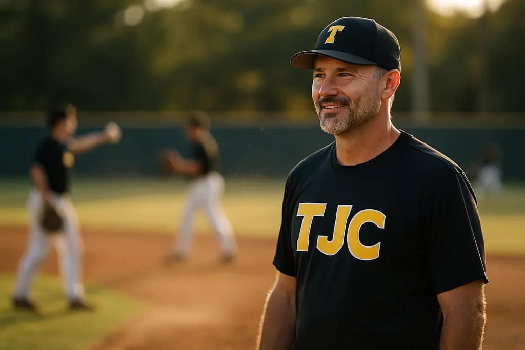 TJC Baseball Vision with players practicing at a junior college field in Tyler