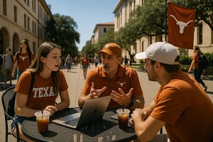 Texas transfer strategy analysis with players training on an Austin practice field