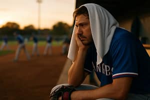 Rangers Pitching Injuries analysis with a Texas pitcher warming up before a game