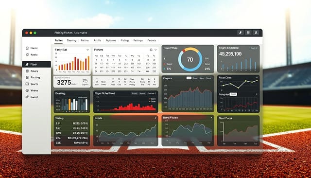 Pitching analysis statistics chart: a sleek, modern dashboard displaying key metrics for college pitchers. The foreground features a crisp, minimalist data visualization with clean lines and intuitive infographics. The middle ground showcases detailed player profiles, stats, and graphs in a dynamic, interactive layout. The background subtly evokes a baseball diamond, with soft lighting and a sense of depth that draws the viewer into the analytical experience. The overall mood is one of analytical precision, data-driven insights, and the thrill of the game. Crisp, high-resolution textures, a neutral color palette, and a streamlined, uncluttered design create a compelling, informative, and visually striking image. Pitching analysis statistics chart: a sleek, modern dashboard displaying key metrics for college pitchers. The foreground features a crisp, minimalist data visualization with clean lines and intuitive infographics. The middle ground showcases detailed player profiles, stats, and graphs in a dynamic, interactive layout. The background subtly evokes a baseball diamond, with soft lighting and a sense of depth that draws the viewer into the analytical experience. The overall mood is one of analytical precision, data-driven insights, and the thrill of the game. Crisp, high-resolution textures, a neutral color palette, and a streamlined, uncluttered design create a compelling, informative, and visually striking image.