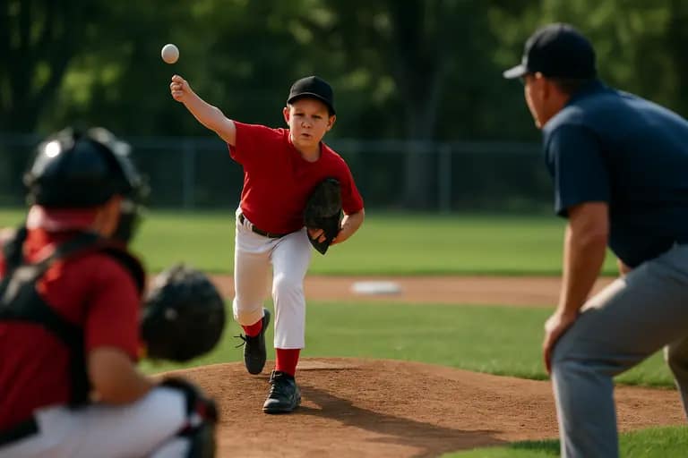 Pitcher and catcher meeting on the mound during a night game